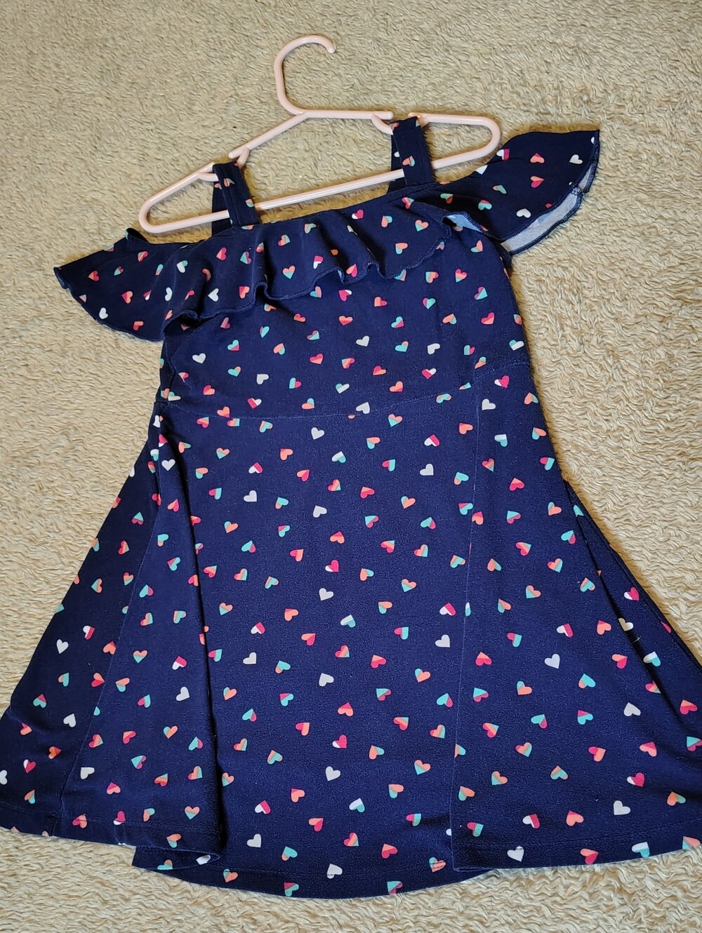 Epic Threads Girls Navy Blue Hearts  Cold Shoulder Twirl Swing Dress Size 5